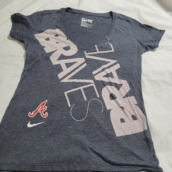 Nike V Neck Tee Shirt Slim Fit Atlanta Braves  Size Large Dri‎ Fit - Picture 1 of 8